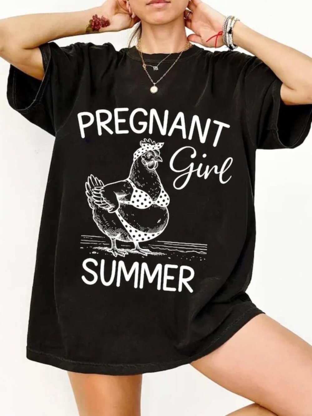 Pregnant Girl Summer T-shirt, Beach Pregnancy Announcement Tee
